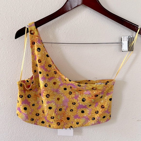Zara Sunflower One Shoulder Crop Top Tank Floral Cottagecore Boho Size Large - Picture 3 of 12